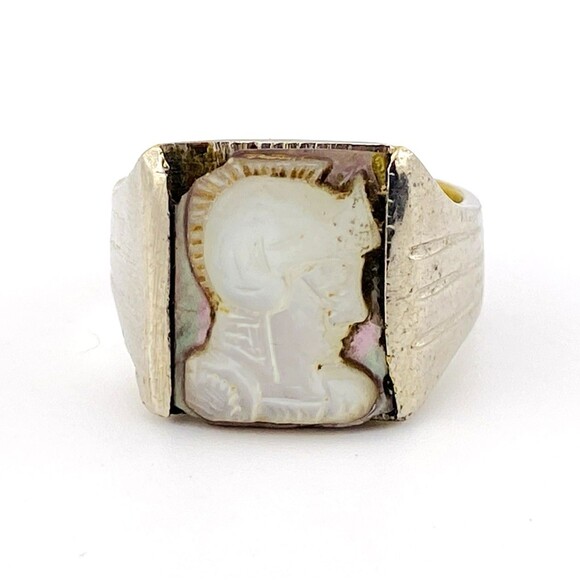 Art Deco Style Stainless Steel Centurion Shell Cameo Signet Biker Ring Sz 9.5 - Picture 1 of 6
